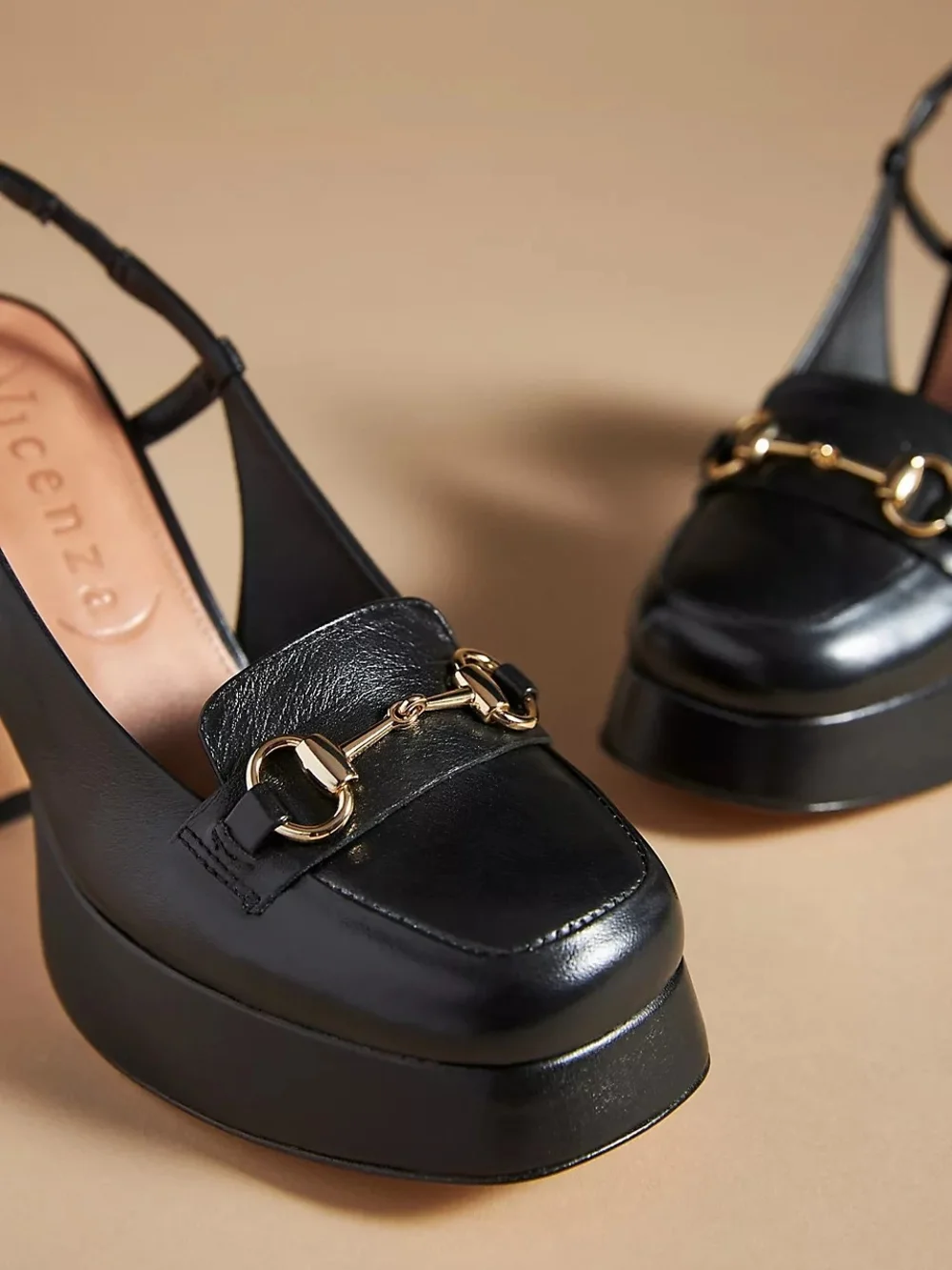 Never Worn Vicenza Chunky Heeled Slingback Loafers with Gold